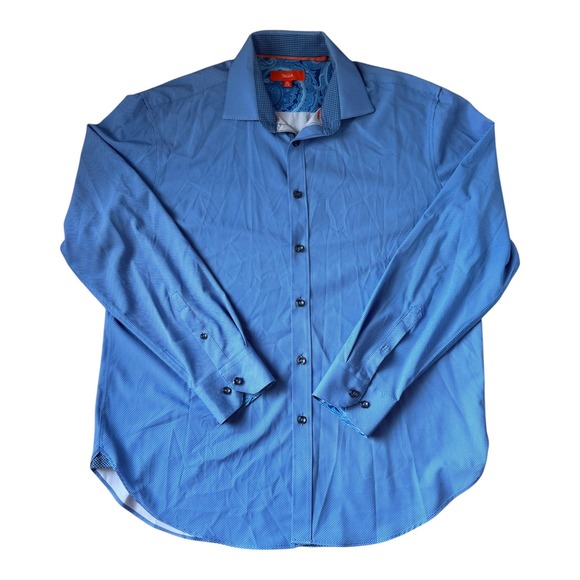 Tallia Men's Blue Striped Dress Shirt Size L Paisley Cuff Detail Modern Fit - Picture 1 of 4